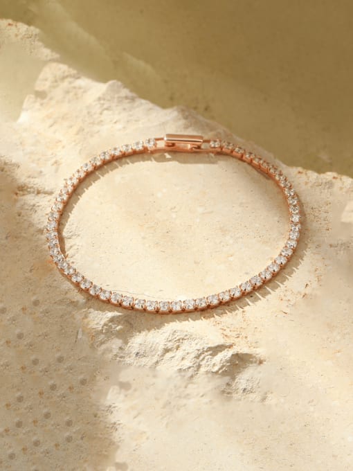 BRS258 [Rose Gold] 925 Sterling Silver Cubic Zirconia Geometric Dainty Link Bracelet